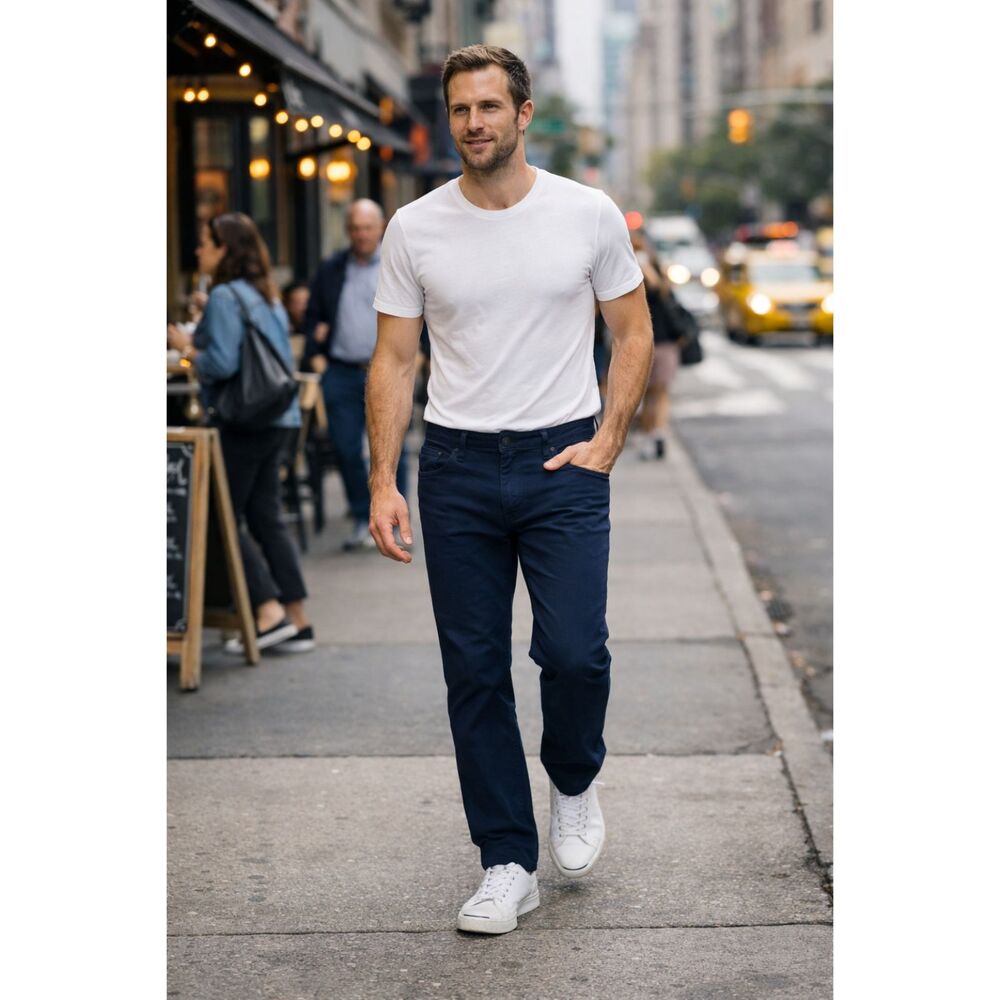 JACHS Men’s Navy Straight Fit Mid‑Rise 5‑Pocket Traveler Pants 34x34 NWT